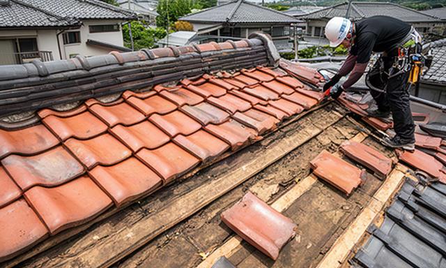 瓦のずれと下地を補修した大分市の屋根修理現場