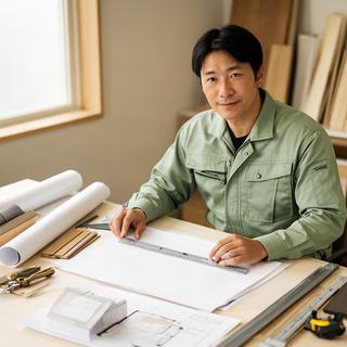 建築士資格を持つ点検担当者が住宅資料を確認する様子
