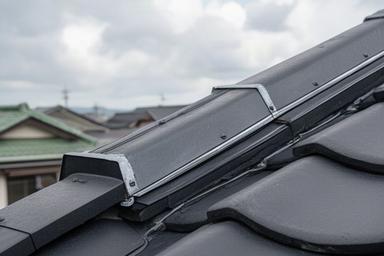 新しい棟板金を固定し防水処理を終えた台風被害後の屋根